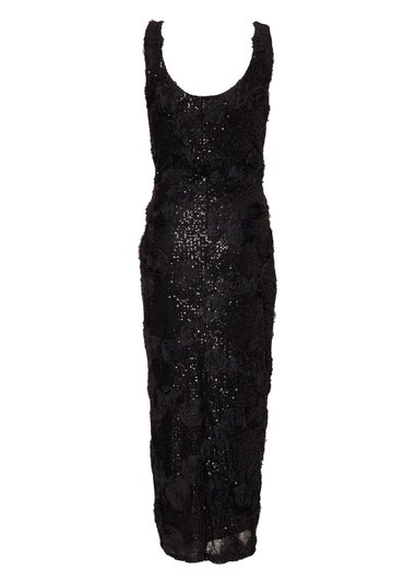 Quiz Black Sequin Applique Midaxi Dress