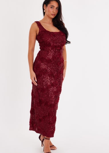 Quiz Burgundy Sequin Applique Midaxi Dress