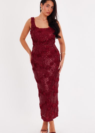 Quiz Burgundy Sequin Applique Midaxi Dress