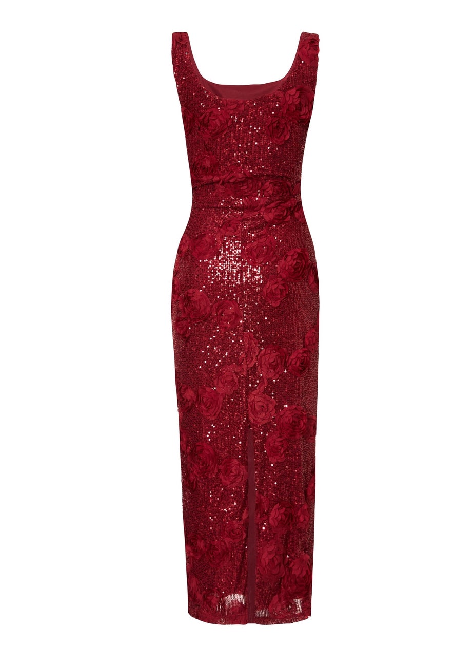 Quiz Burgundy Sequin Applique Midaxi Dress