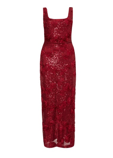 Quiz Burgundy Sequin Applique Midaxi Dress