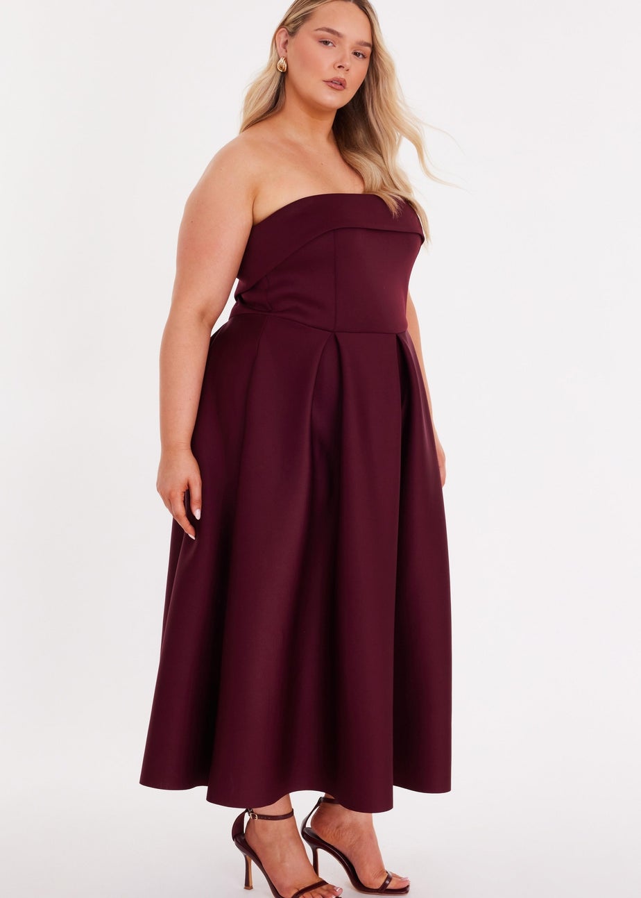 Quiz Burgundy Curve Bandeau Skater Dress