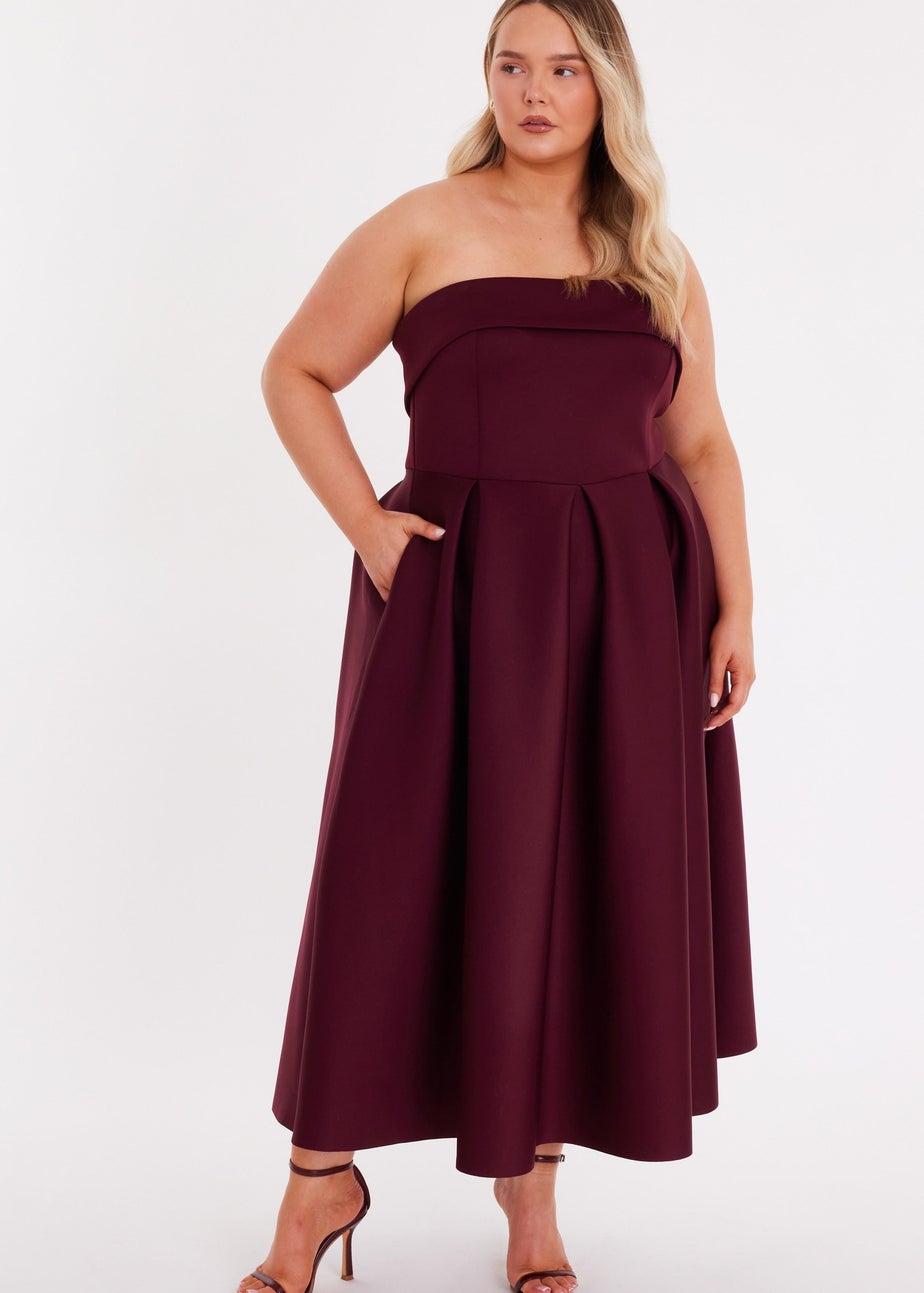 Quiz Burgundy Curve Bandeau Skater Dress