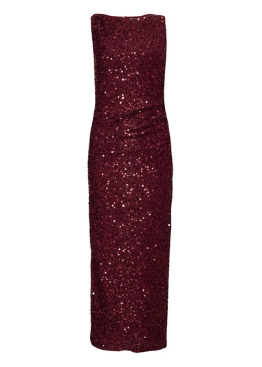 Quiz Burgundy Sequin Ruched Midaxi Dress