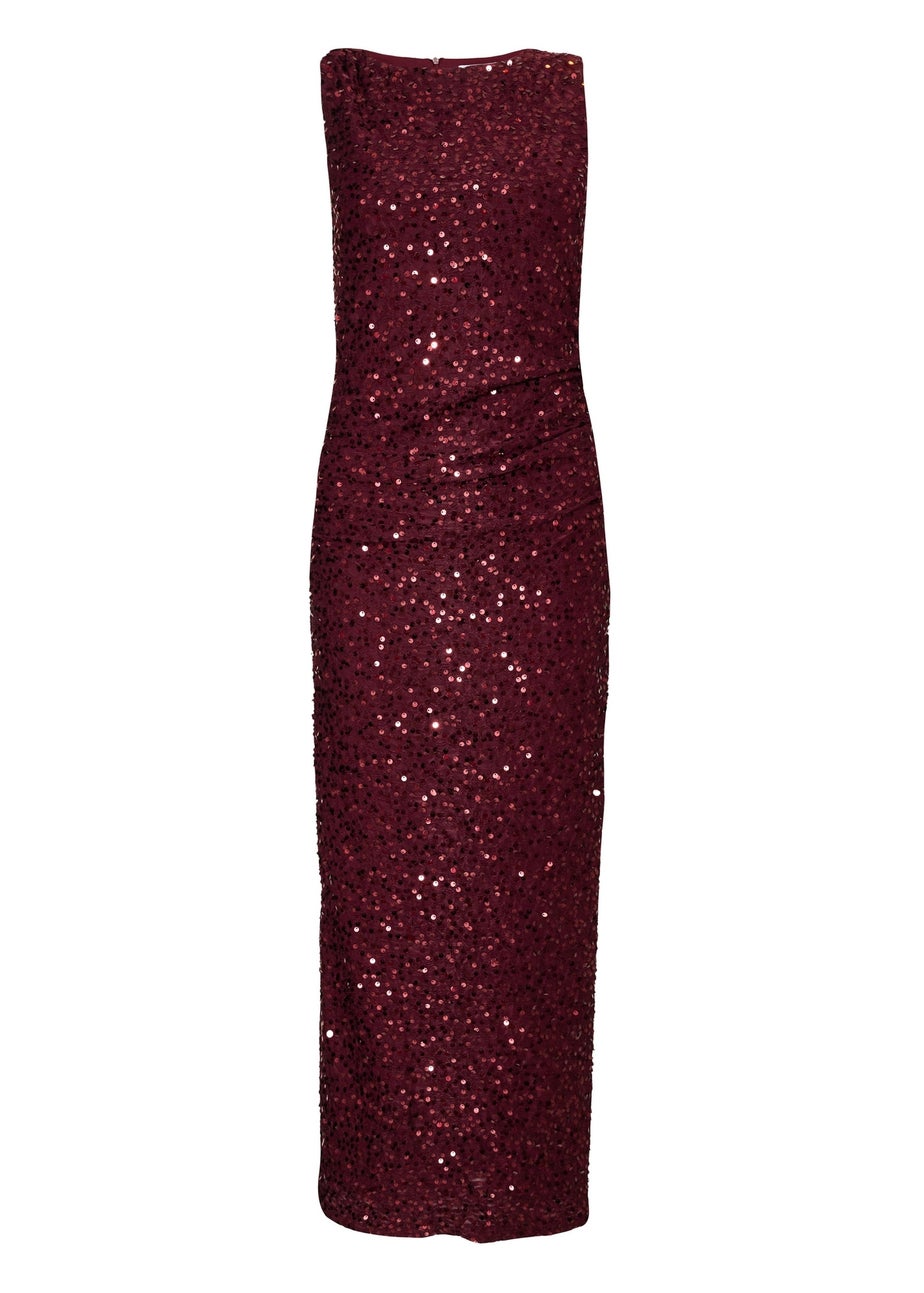 Quiz Burgundy Sequin Ruched Midaxi Dress