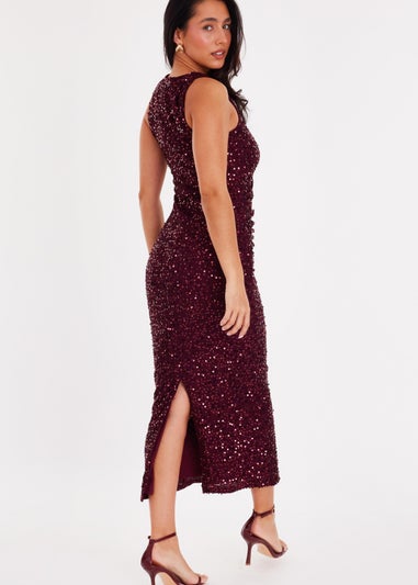Quiz Burgundy Sequin Ruched Midaxi Dress