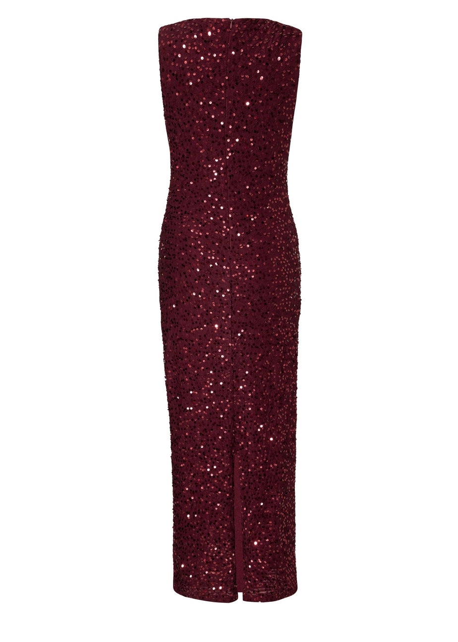 Quiz Burgundy Sequin Ruched Midaxi Dress