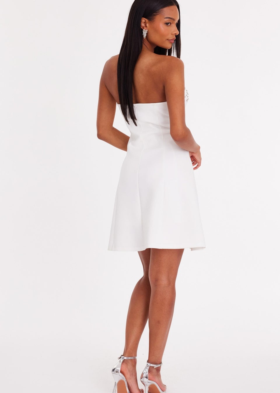Quiz White Bandeau Diamante Mini Dress