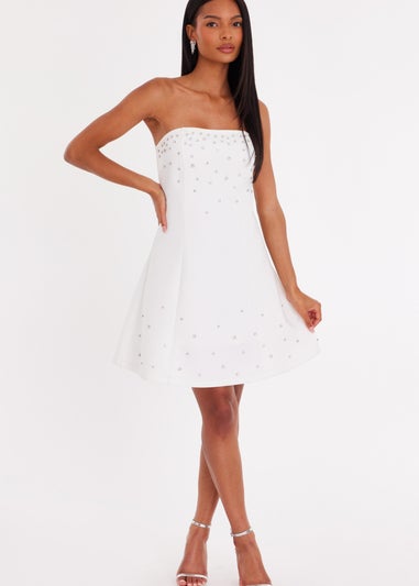 Quiz White Bandeau Diamante Mini Dress