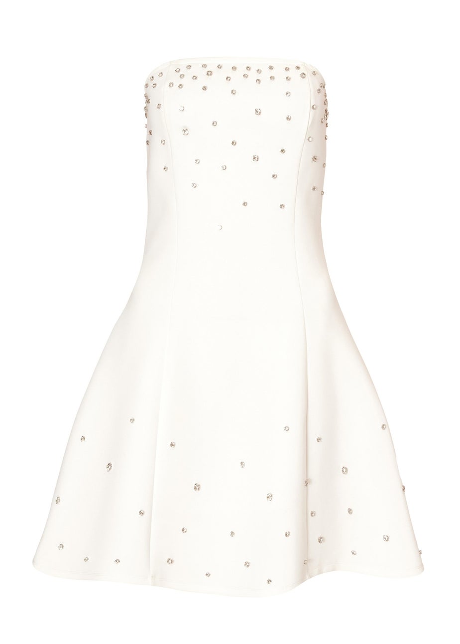 Quiz White Bandeau Diamante Mini Dress