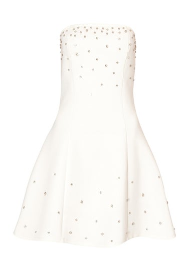 Quiz White Bandeau Diamante Mini Dress