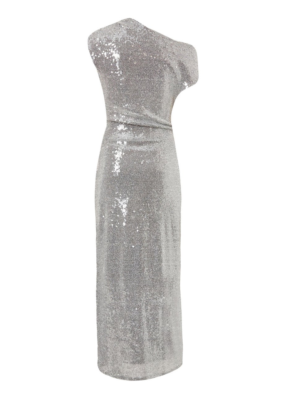 Quiz Silver Sequin Drop Sleeve Midaxi Dress
