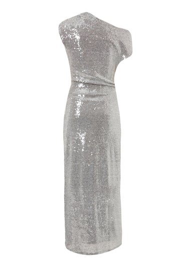 Quiz Silver Sequin Drop Sleeve Midaxi Dress