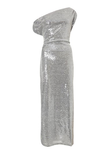 Quiz Silver Sequin Drop Sleeve Midaxi Dress