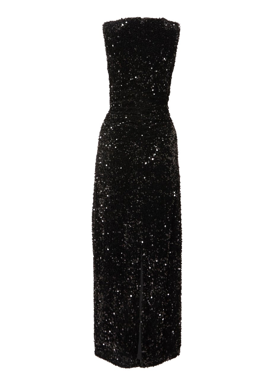 Quiz Black Sequin Buckle Detail Midaxi Dress