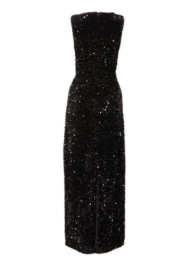 Quiz Black Sequin Buckle Detail Midaxi Dress