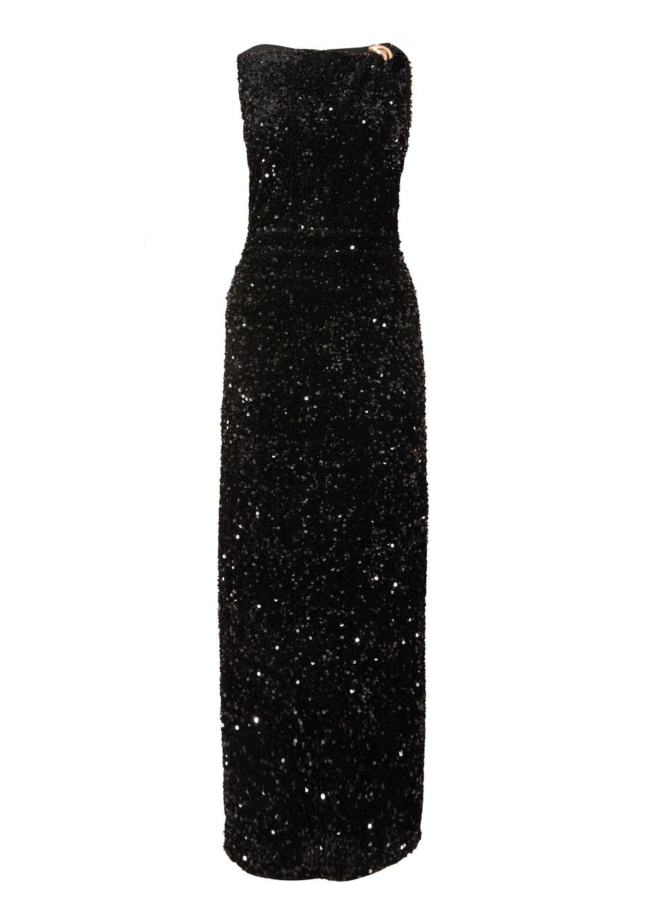 Quiz Black Sequin Buckle Detail Midaxi Dress