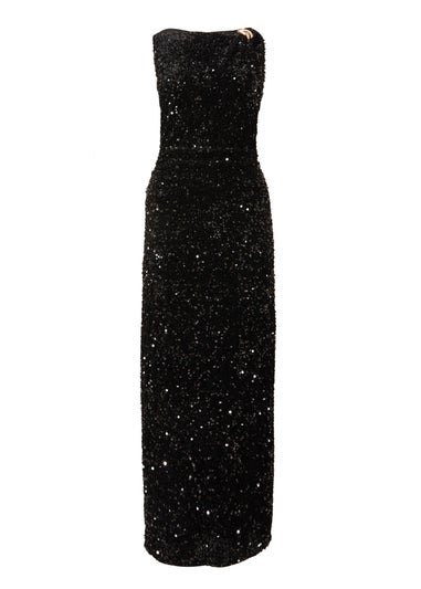 Quiz Black Sequin Buckle Detail Midaxi Dress