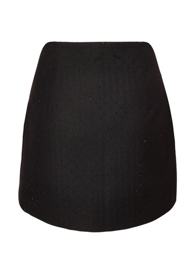 Quiz Black Woven Diamante Mini Skirt