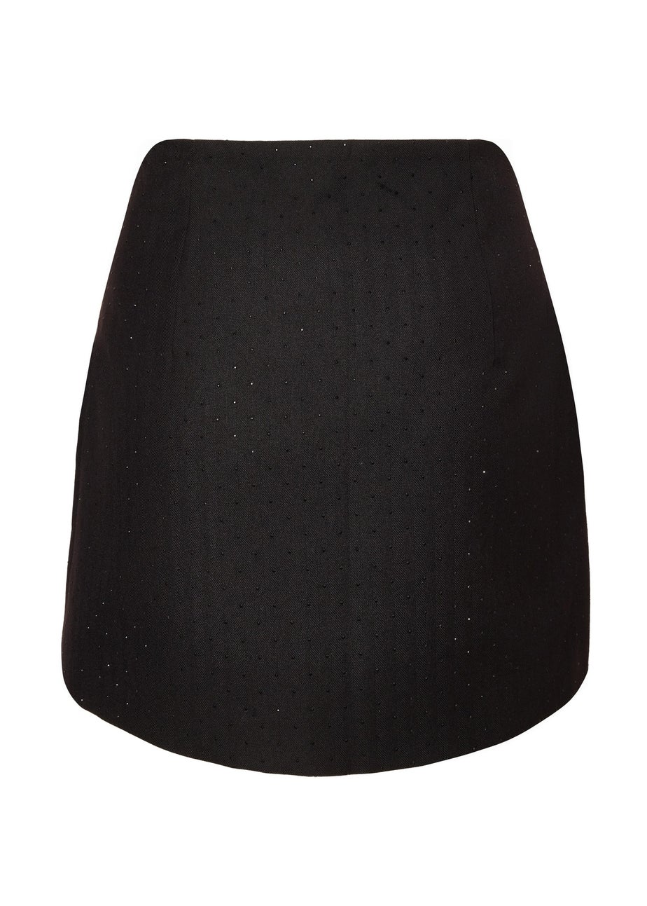 Quiz Black Woven Diamante Mini Skirt