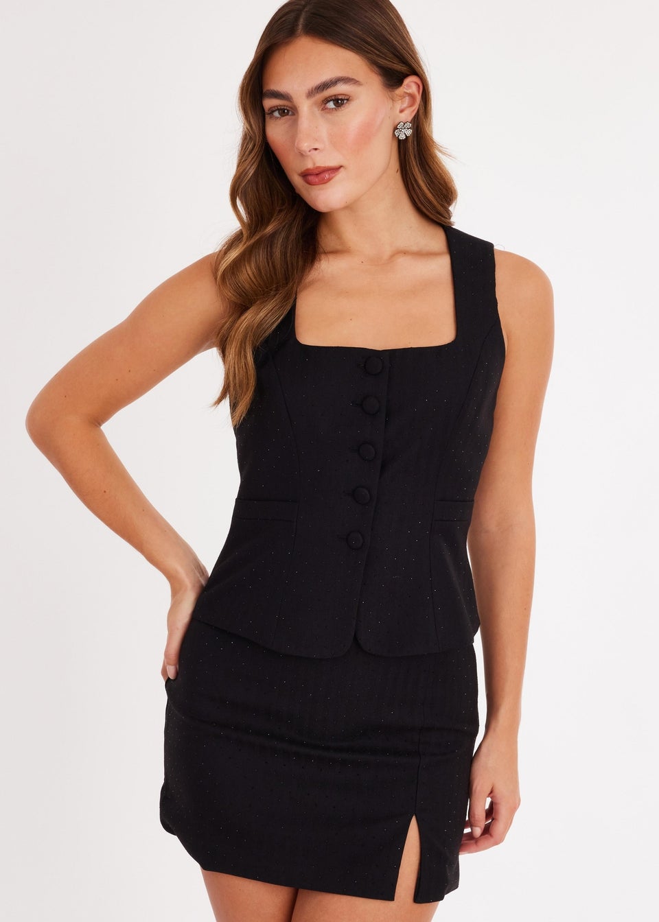 Quiz Black Woven Diamante Mini Skirt