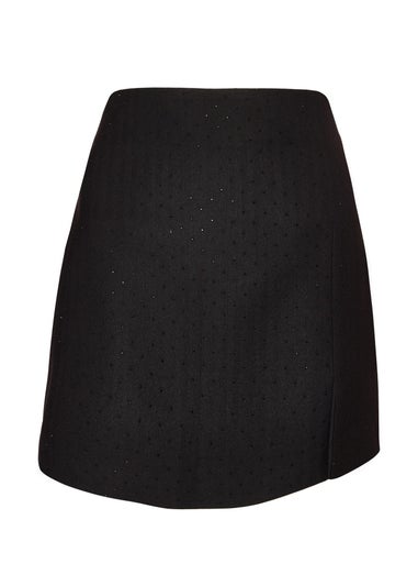 Quiz Black Woven Diamante Mini Skirt