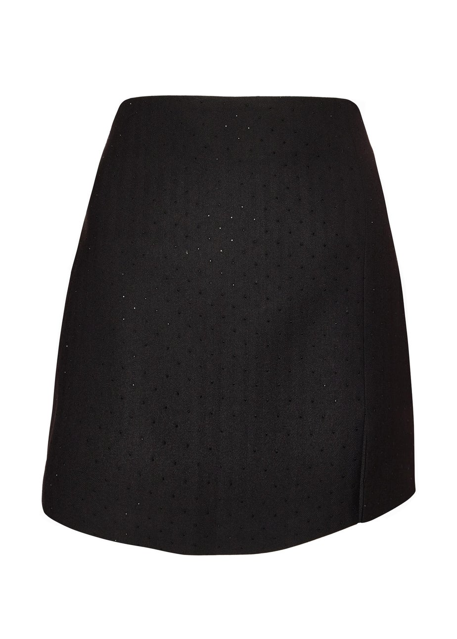 Quiz Black Woven Diamante Mini Skirt