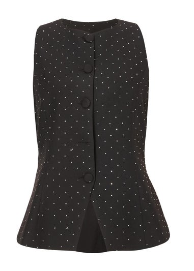 Quiz Black Diamante Tailored Waistcoat