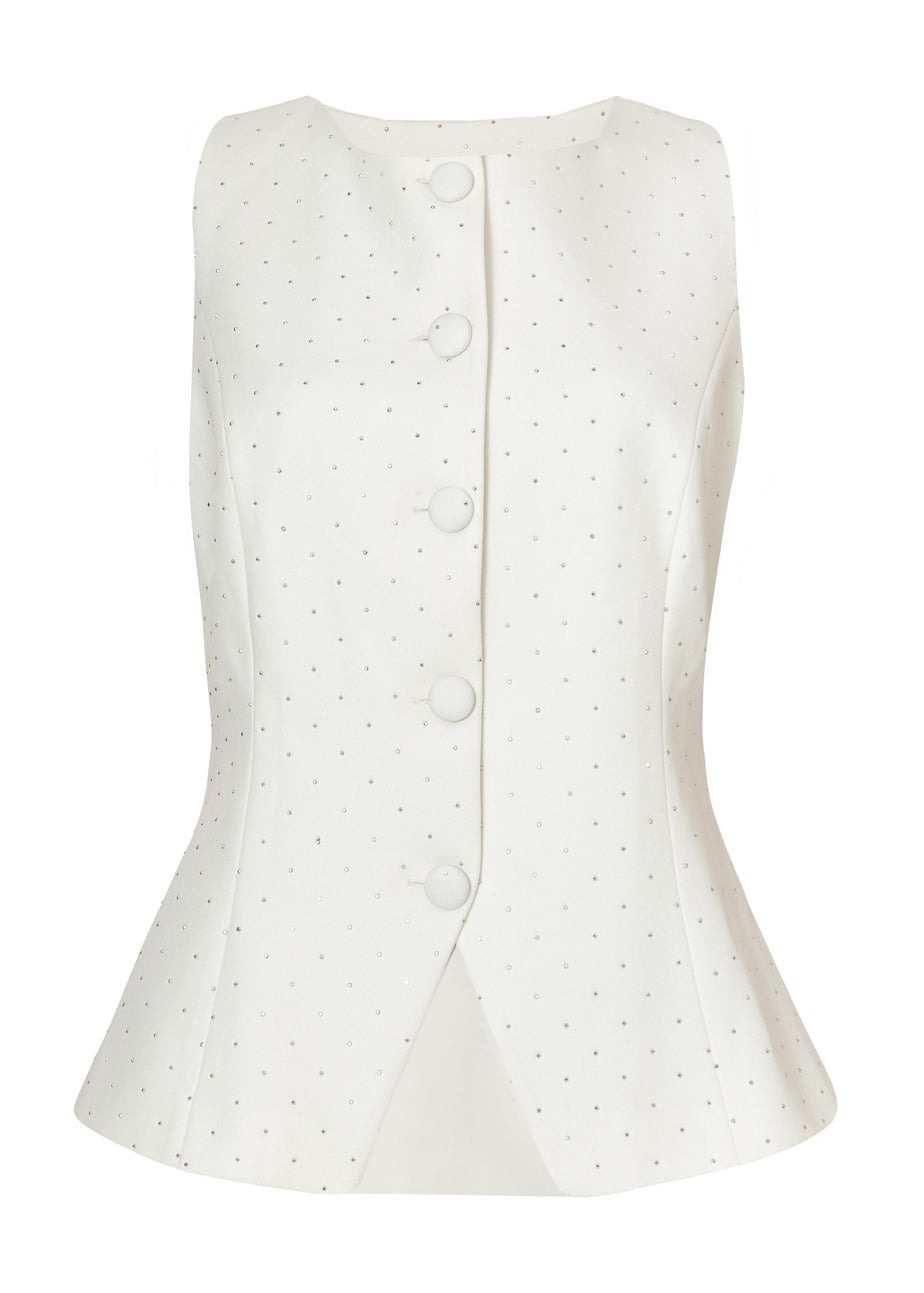 Quiz White Diamante Tailored Waistcoat