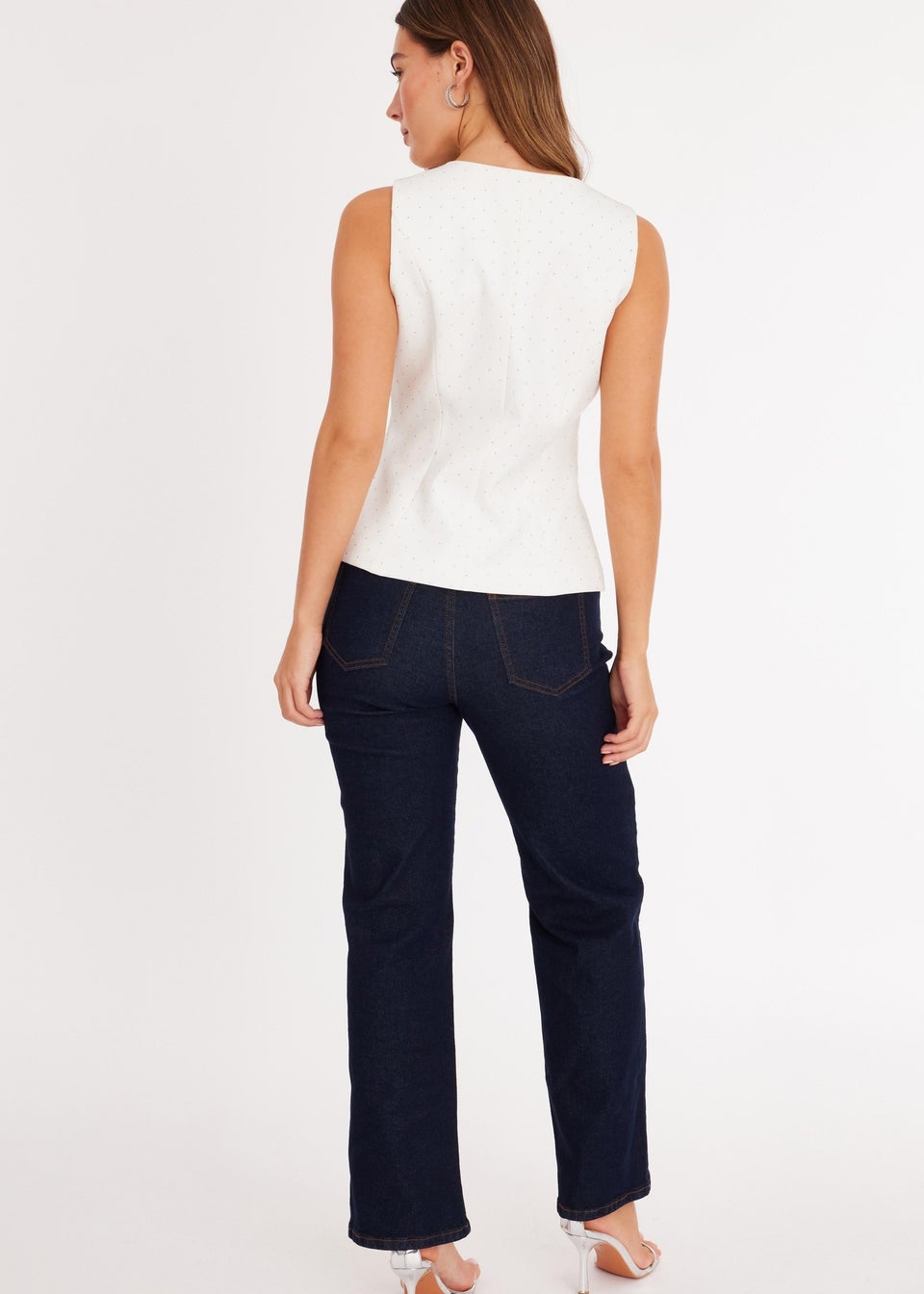 Quiz White Diamante Tailored Waistcoat