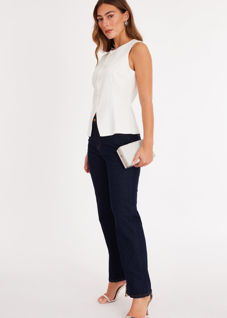 Quiz White Diamante Tailored Waistcoat