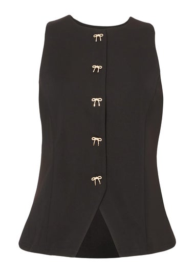 Quiz Black Petite Bow Front Waistcoat
