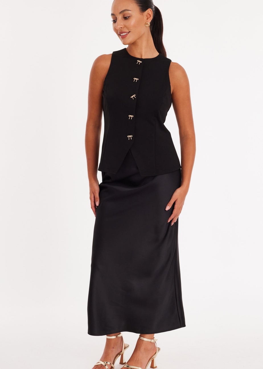 Quiz Black Petite Bow Front Waistcoat