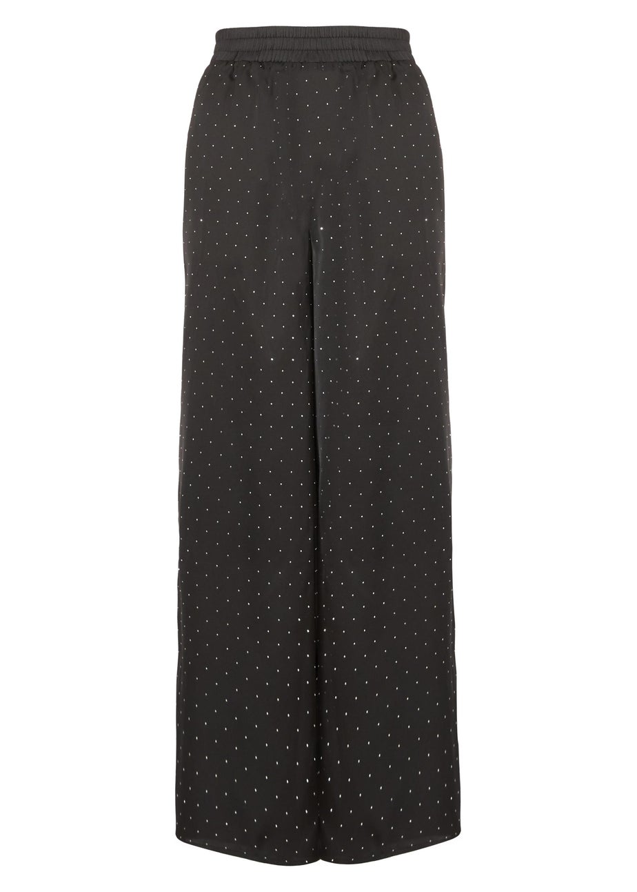 Quiz Black Embellished Satin Trousers