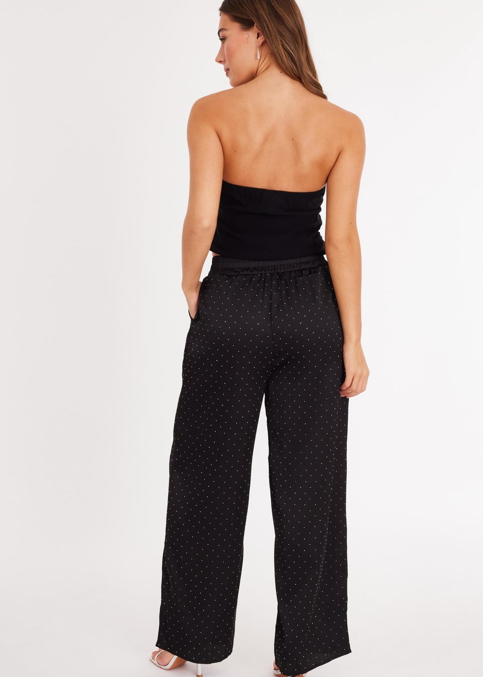 Quiz Black Embellished Satin Trousers
