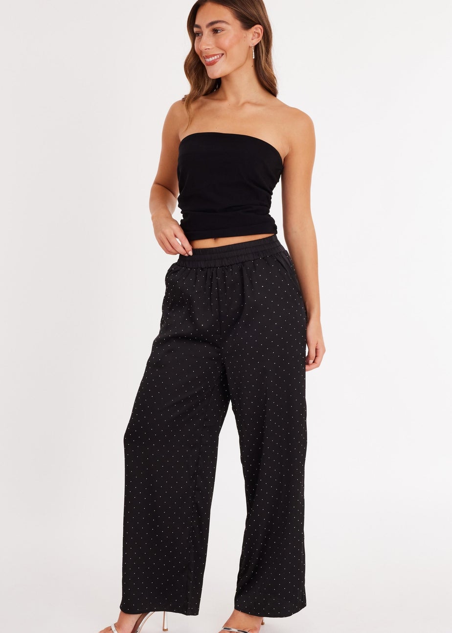 Quiz Black Embellished Satin Trousers