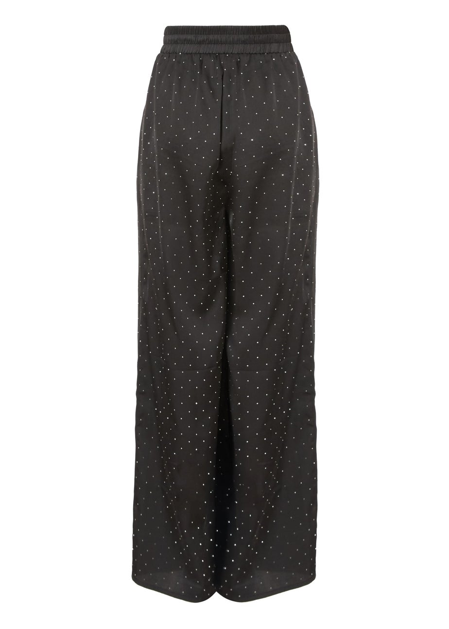Quiz Black Embellished Satin Trousers