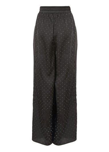 Quiz Black Embellished Satin Trousers