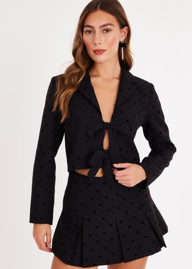 Quiz Black Bow Detail Cropped Blazer