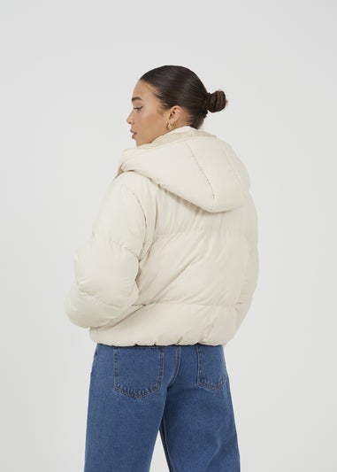Brave Soul Cream Oversized Hooded Short Puffer Jacket