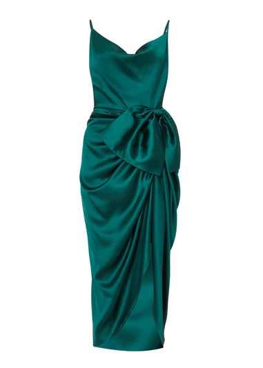 Quiz Green Satin Bow Front Midi Dress