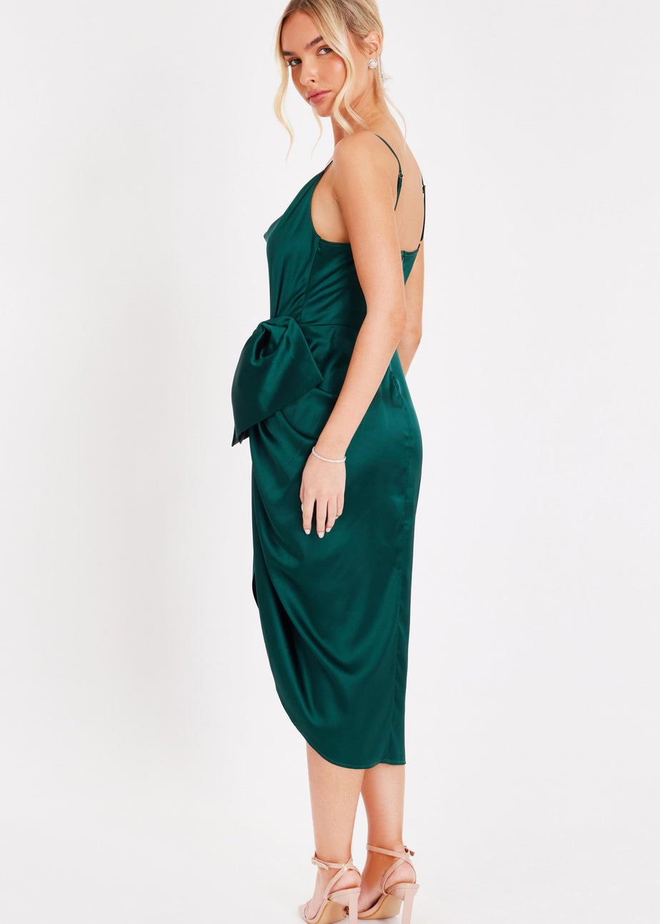 Quiz Green Satin Bow Front Midi Dress