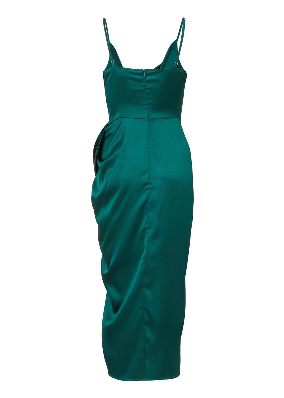 Quiz Green Satin Bow Front Midi Dress