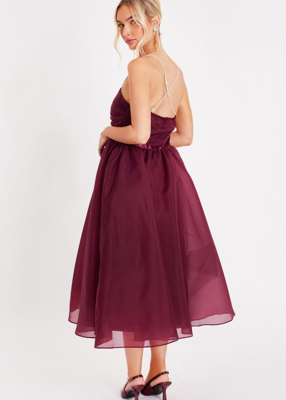 Quiz Burgundy Organza Midi Skater Dress