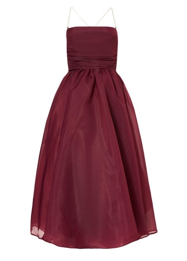 Quiz Burgundy Organza Midi Skater Dress