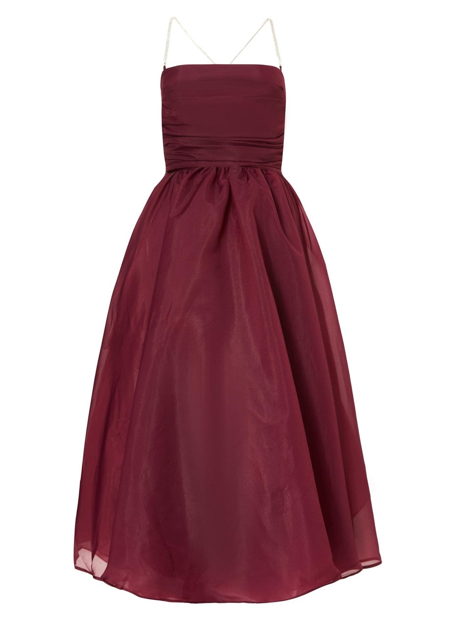 Quiz Burgundy Organza Midi Skater Dress