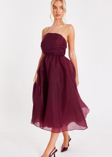 Quiz Burgundy Organza Midi Skater Dress
