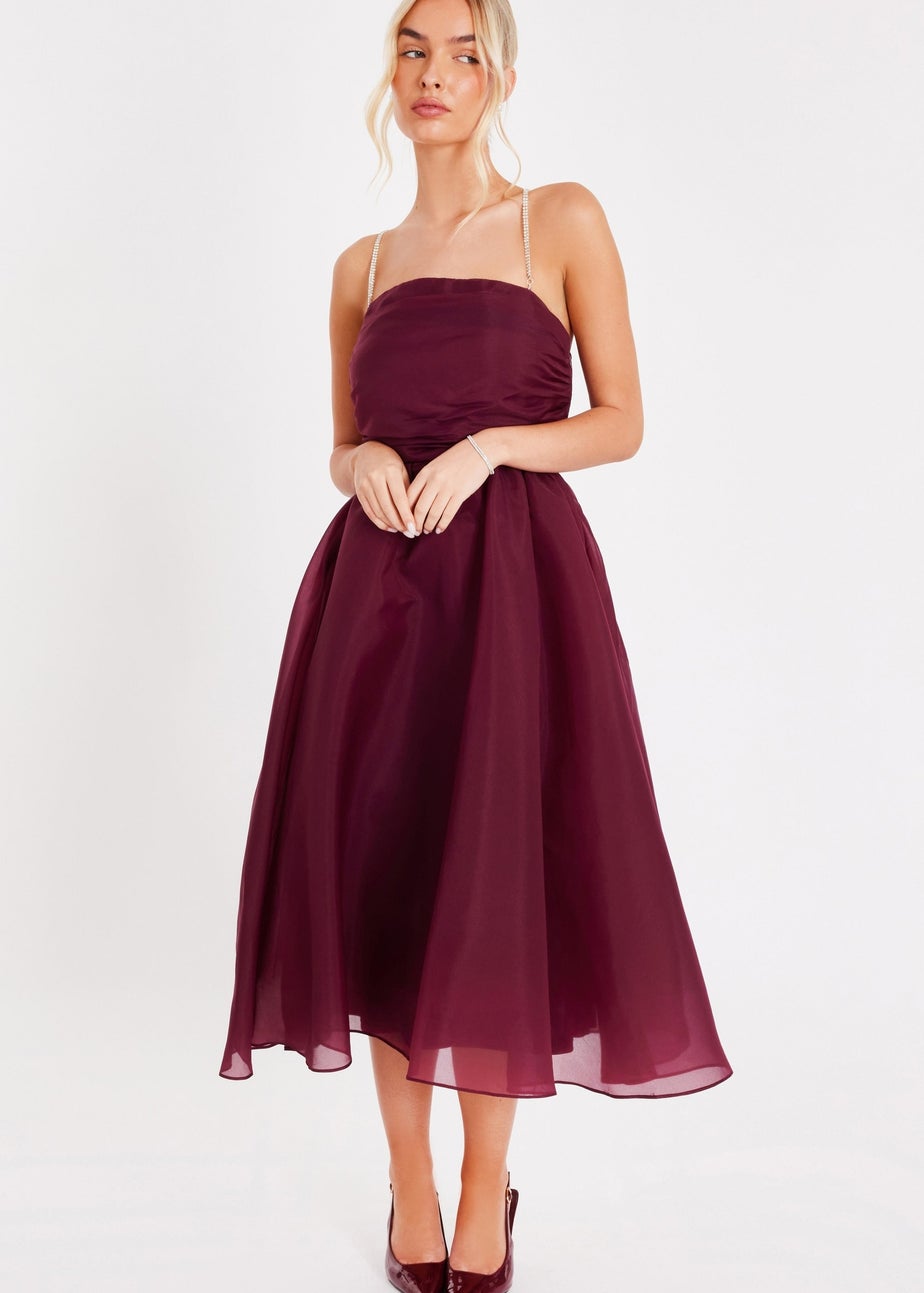 Quiz Burgundy Organza Midi Skater Dress