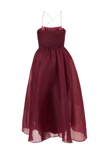 Quiz Burgundy Organza Midi Skater Dress