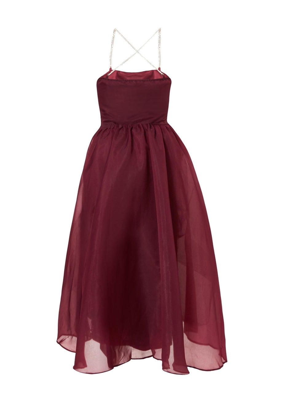 Quiz Burgundy Organza Midi Skater Dress
